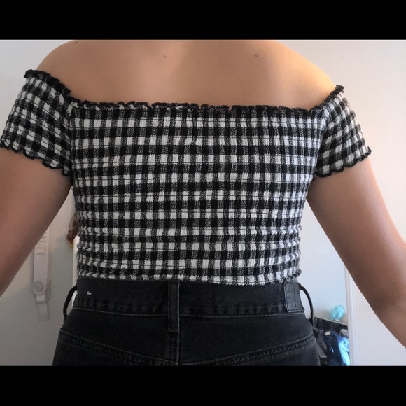 off the sholder black and white plaid top - Picture 4 of 4